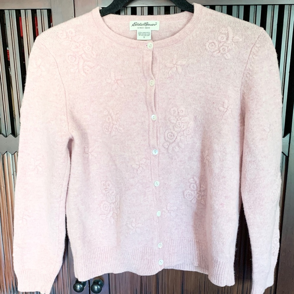Eddie Bauer Pink Cardigan Lambswool -Small
